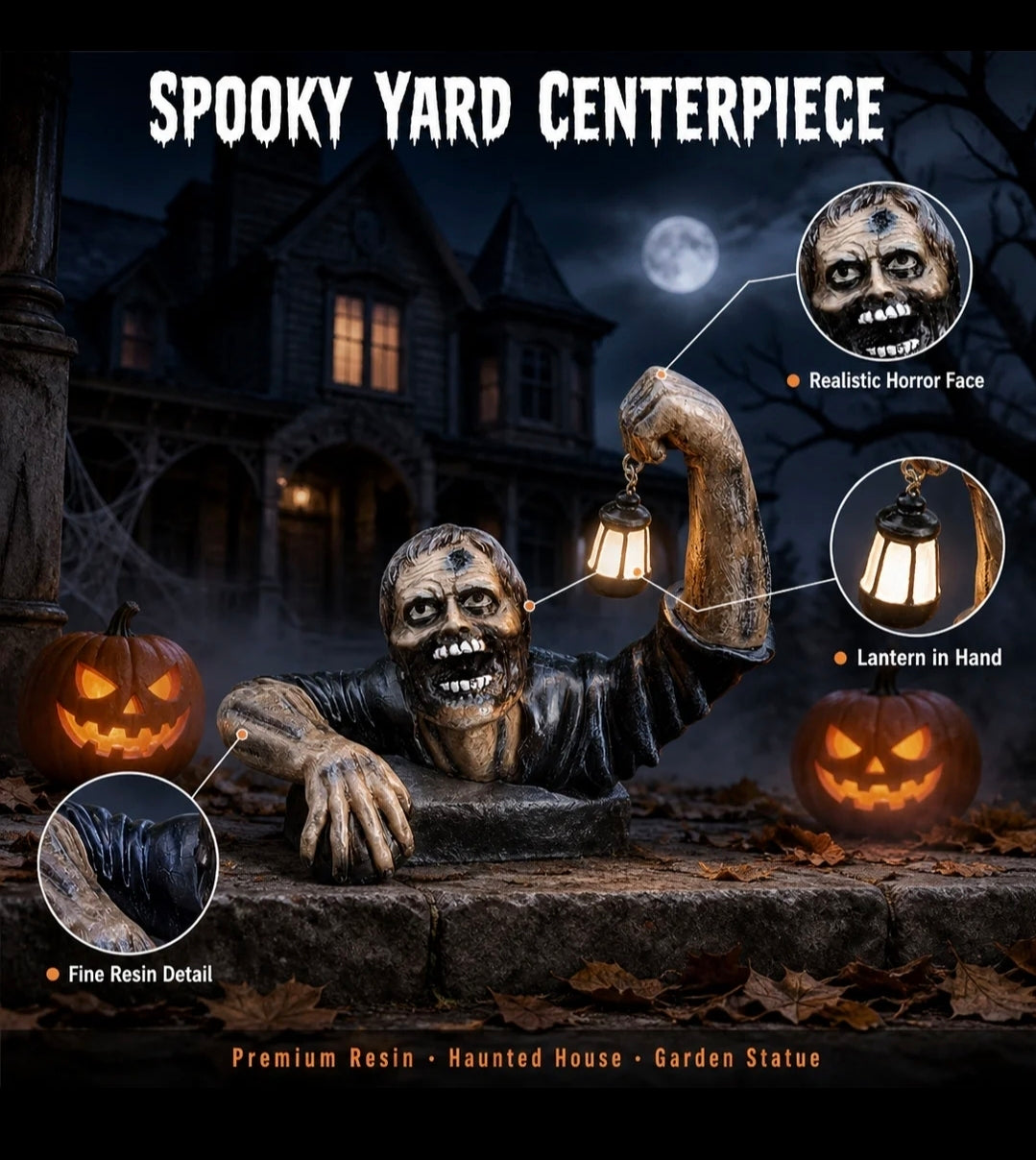 Schaurig-schöner LED-Zombie mit Laterne | Die perfekte Halloween-Deko für Tisch & Regal