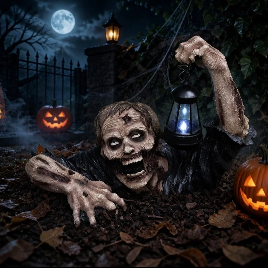 Schaurig-schöner LED-Zombie mit Laterne | Die perfekte Halloween-Deko für Tisch & Regal
